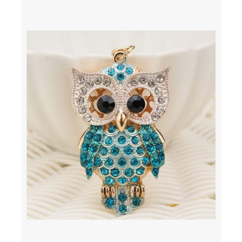 Owl Rhinestone Keychain Blue - Picture 3 of 4